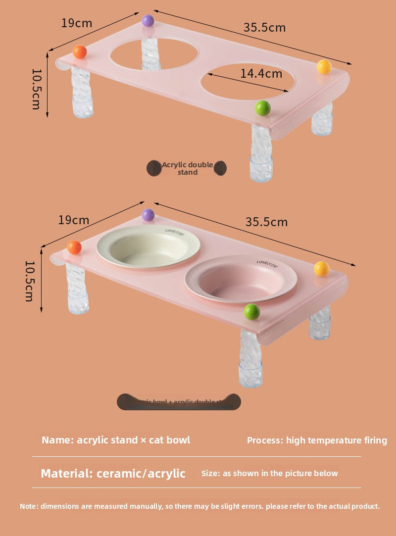 Elevated Dog Bowl with Neck Protection Macaron Series Acrylic Stand Ceramic Cat Food Bowl Non Slip Pet Feeder for Small Medium Dogs Cats