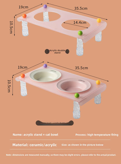 Elevated Dog Bowl with Neck Protection Macaron Series Acrylic Stand Ceramic Cat Food Bowl Non Slip Pet Feeder for Small Medium Dogs Cats