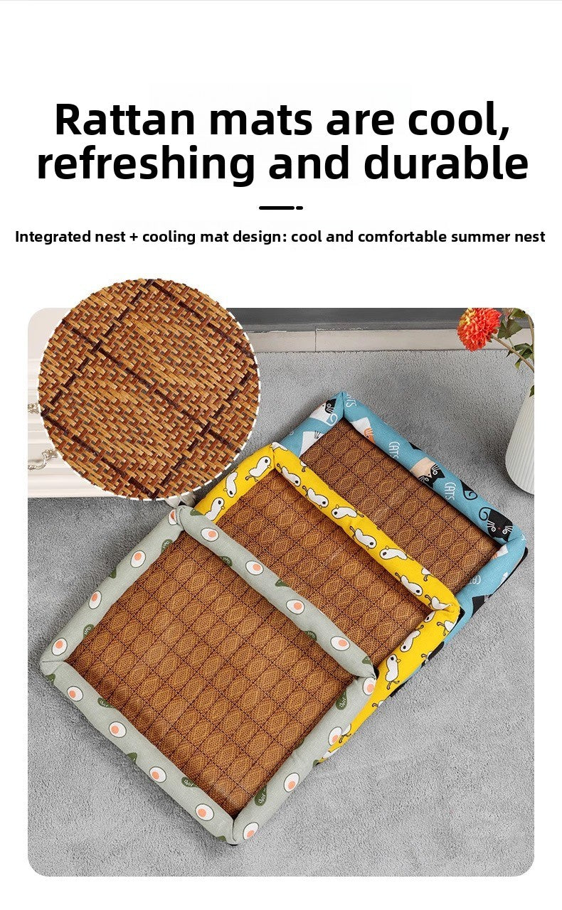 Pet Supplies Summer Cooling Mat Nest Rattan Woven Ice Bed for Cats Sleep