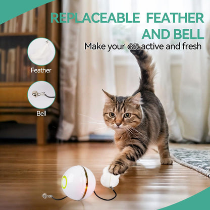 Cat Self-Entertainment Bell Feather Automatic Rotating Rolling Ball LED Light Laser Cat Teasing Toy