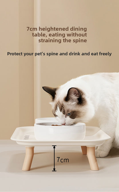 Premium Ceramic Double Pet Bowl Set with Cervical Support Raised Feeder Anti Splash and Tip Proof Design for Cat and Dog Dinner Plates