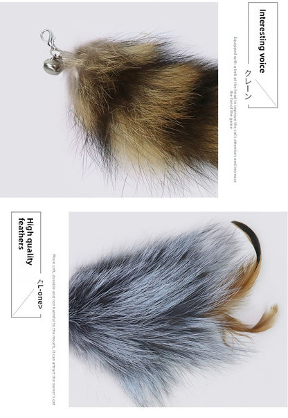 Three-Section Telescopic Feather Cat Toy Teaser Wand Replaceable Head Set