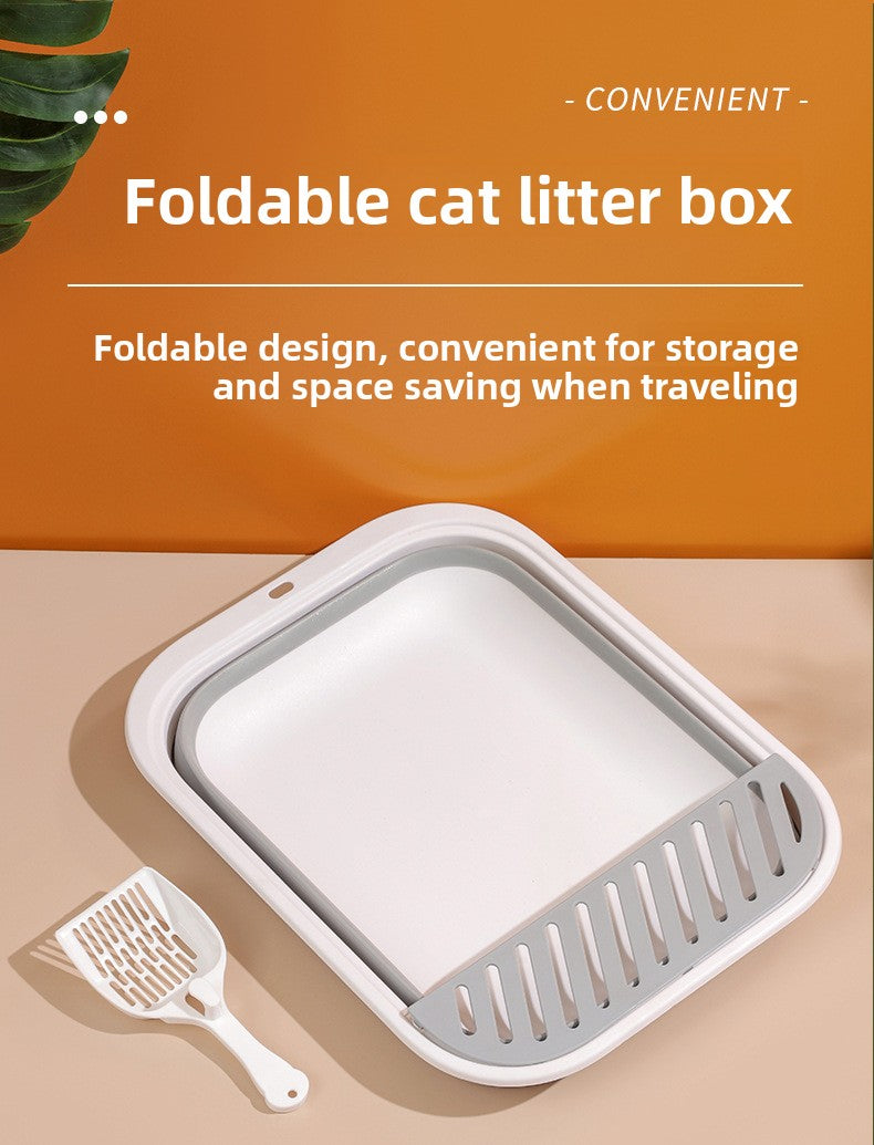 New Foldable Semi-Enclosed Cat Litter Box with Litter Scoop Large Cat Litter Box Cat Toilet