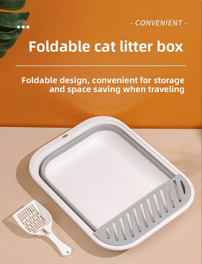 New Foldable Semi-Enclosed Cat Litter Box with Litter Scoop Large Cat Litter Box Cat Toilet