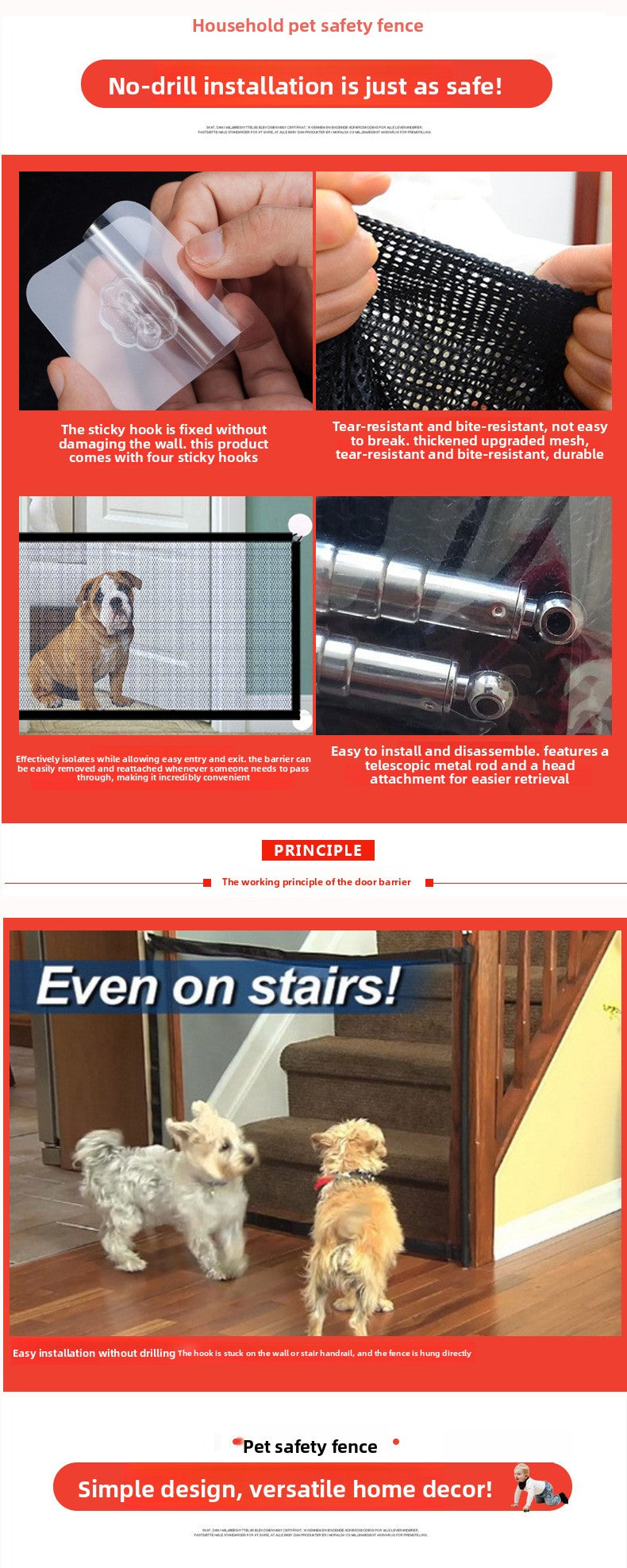 Portable Dog Playpen Large Indoor Outdoor Pet Fence Foldable Isolation Net for Puppy Cat Safety Barrier No Installation Needed