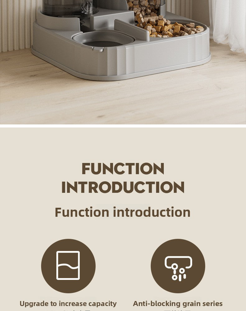 Cat Water Fountain Combined with Automatic Pet Feeder and Flowing Drinking Water Bowl