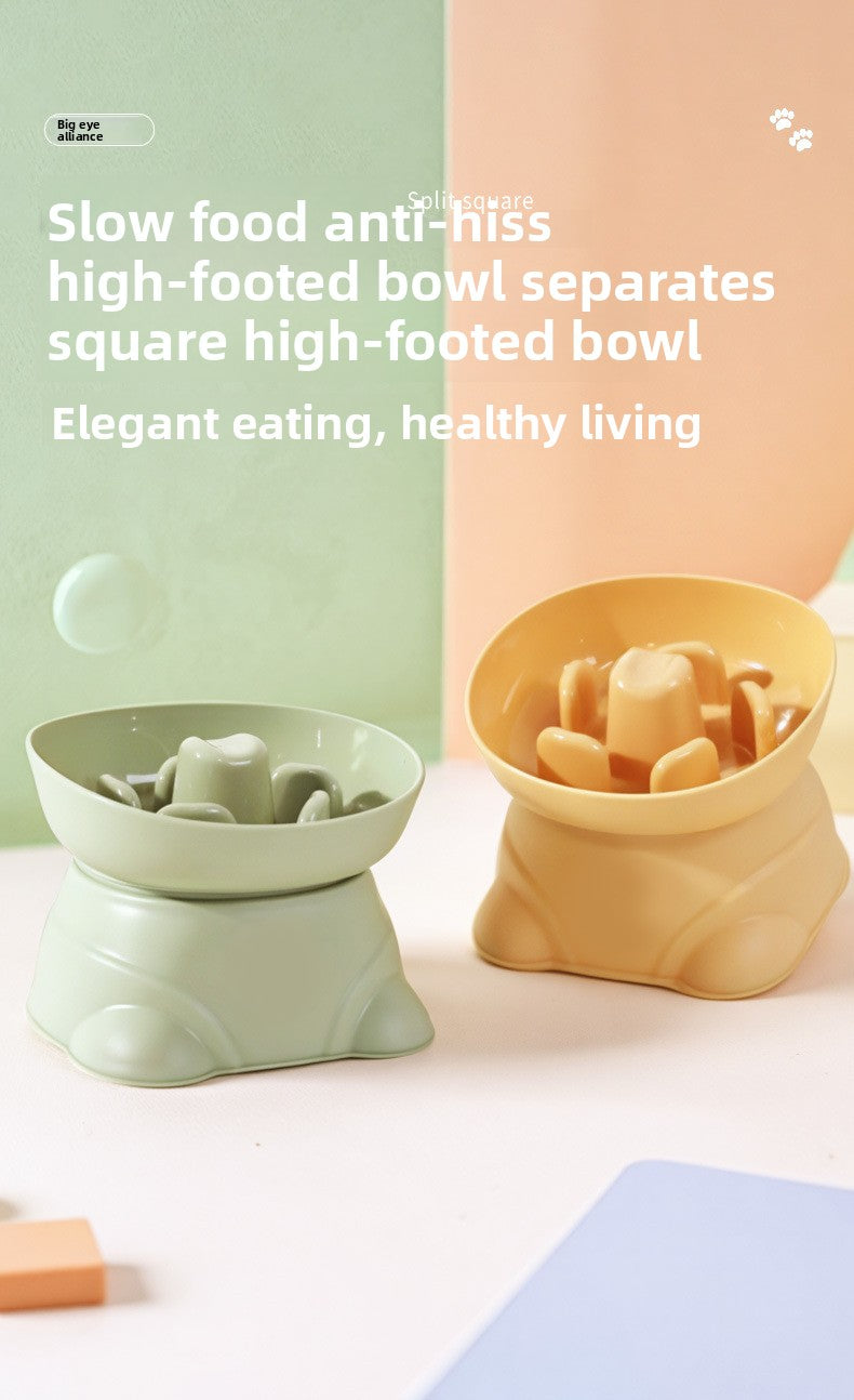 Dog Split Square High Bowl Slow Food Anti Choking Pet Feeding Utensil