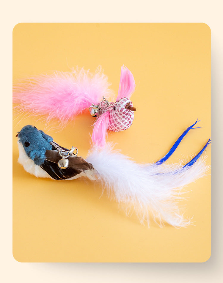 Realistic Bird Feather Bell Replacement Head for Cat Teaser Wand Pet Toy