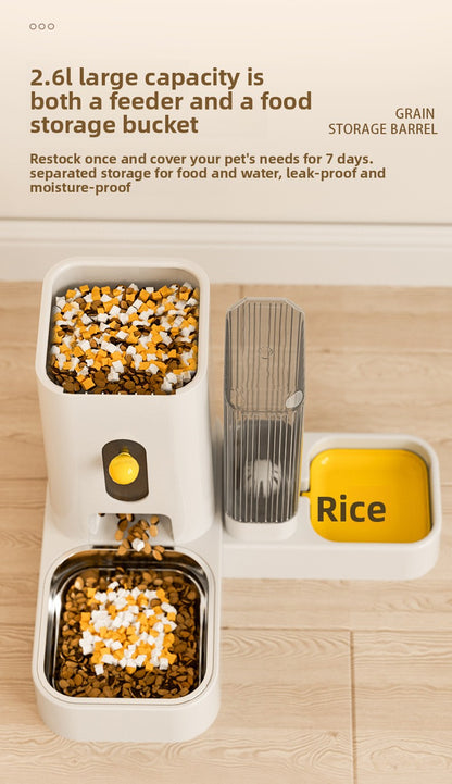 Stainless Steel Cat Bowl Dog Bowl Automatic Water Dispenser with Dry Wet Food Separation Large Capacity Pet Feeder Drinking Fountain Quiet Pump