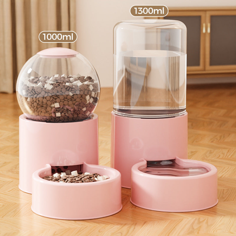 Automatic Cat Dog Water Dispenser with Food Feeder and Grain Storage Bucket