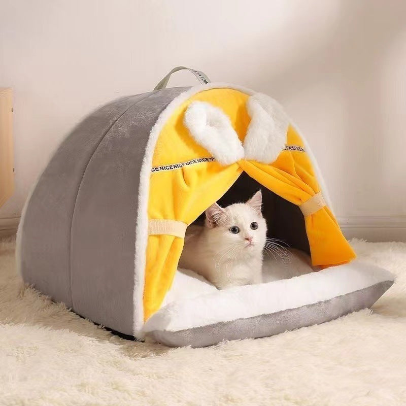 Household Cat House Dog House Kitten Bed Winter Warm Tent House Semi-Enclosed All-Season Universal