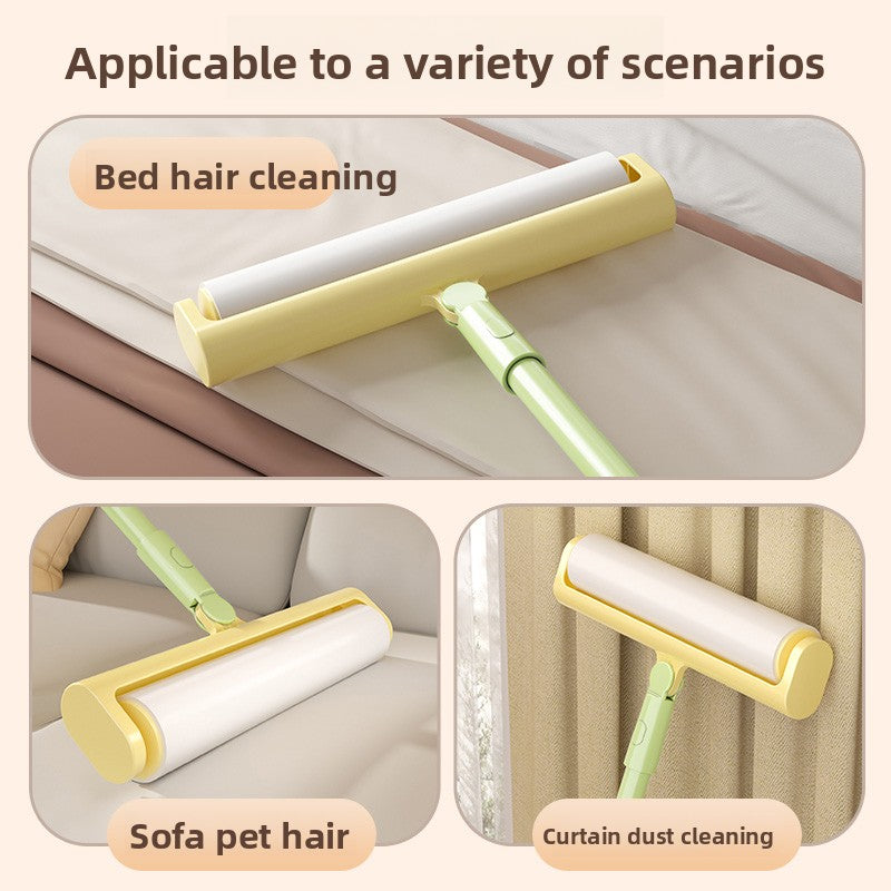 Extra Long Handle Lint Roller for Pet Hair and Dust Sticky Roller Brush with 6 Replaceable Adhesive Sheets Multi Surface Floor Sweeper Magic Hair Remover