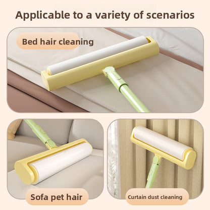 Extra Long Handle Lint Roller for Pet Hair and Dust Sticky Roller Brush with 6 Replaceable Adhesive Sheets Multi Surface Floor Sweeper Magic Hair Remover