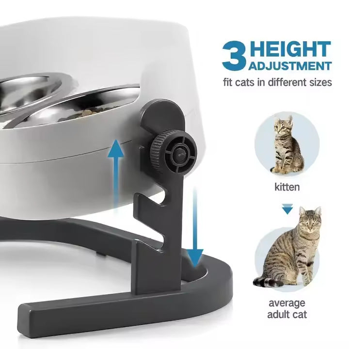 Adjustable Angle Heightening Stainless Steel Pet Bowl Cat Dog Double Feeding Drinking Basin