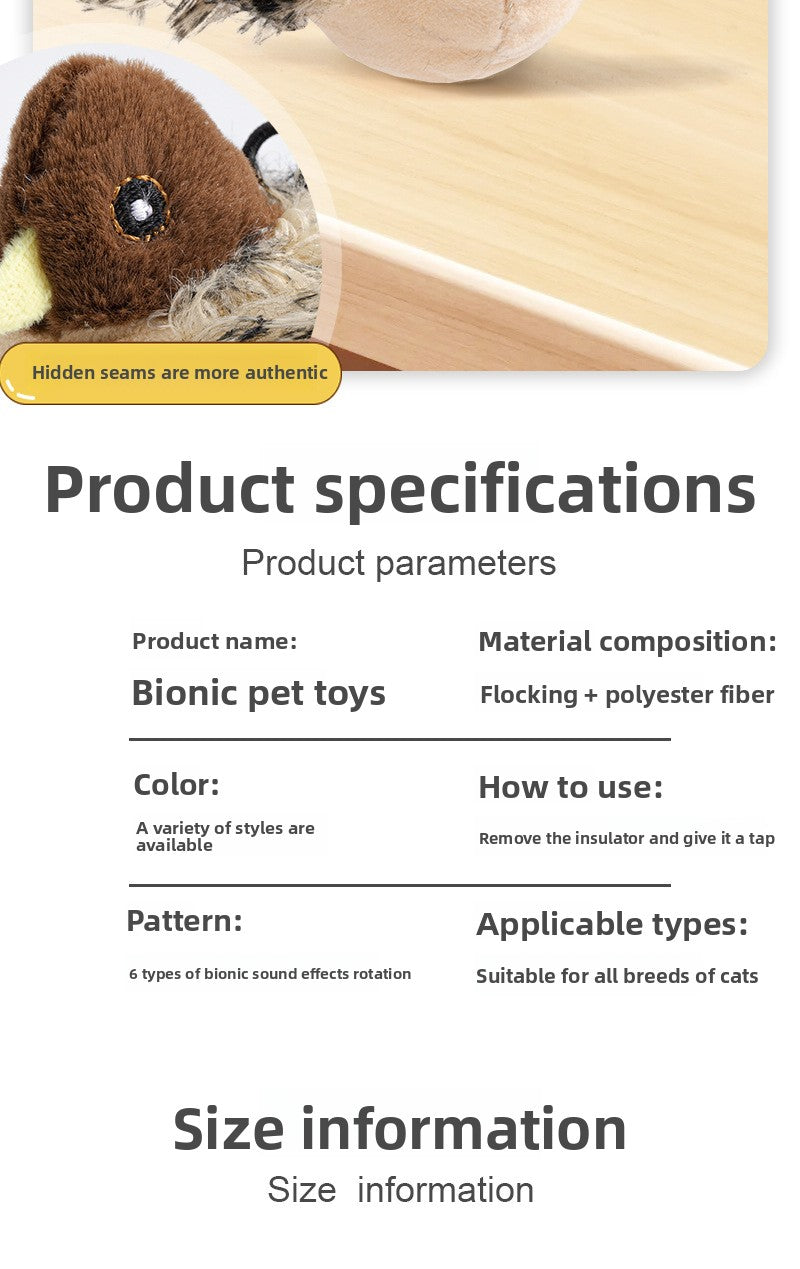 Interactive Cat Toy with Touch Sensitive Sound Plush Bird Hedgehog Capybara Teaser Stick for Teeth Grinding Self Play and Boredom Relief