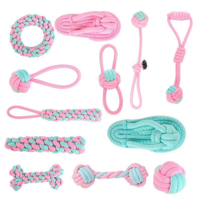 Pink Blue Combination Pet Cotton Rope Knot Toy for Tough Chewing Dogs