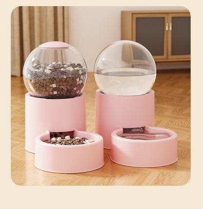 Automatic Cat Dog Water Dispenser with Food Feeder and Grain Storage Bucket