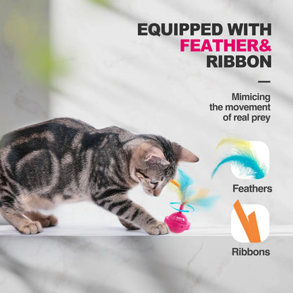 USB Rechargeable Cat Ball Toy 360-Degree Rotating Feather Ribbon Teaser