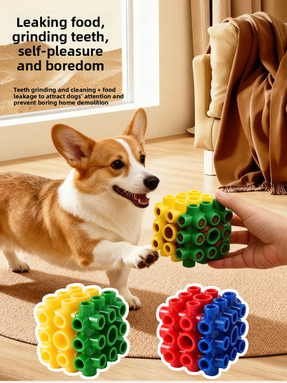 Interactive Dog Toy Treat Dispensing Ball for Teeth Cleaning Training Cube Food Puzzle Boredom Reliever Durable Chew Toy for Dogs