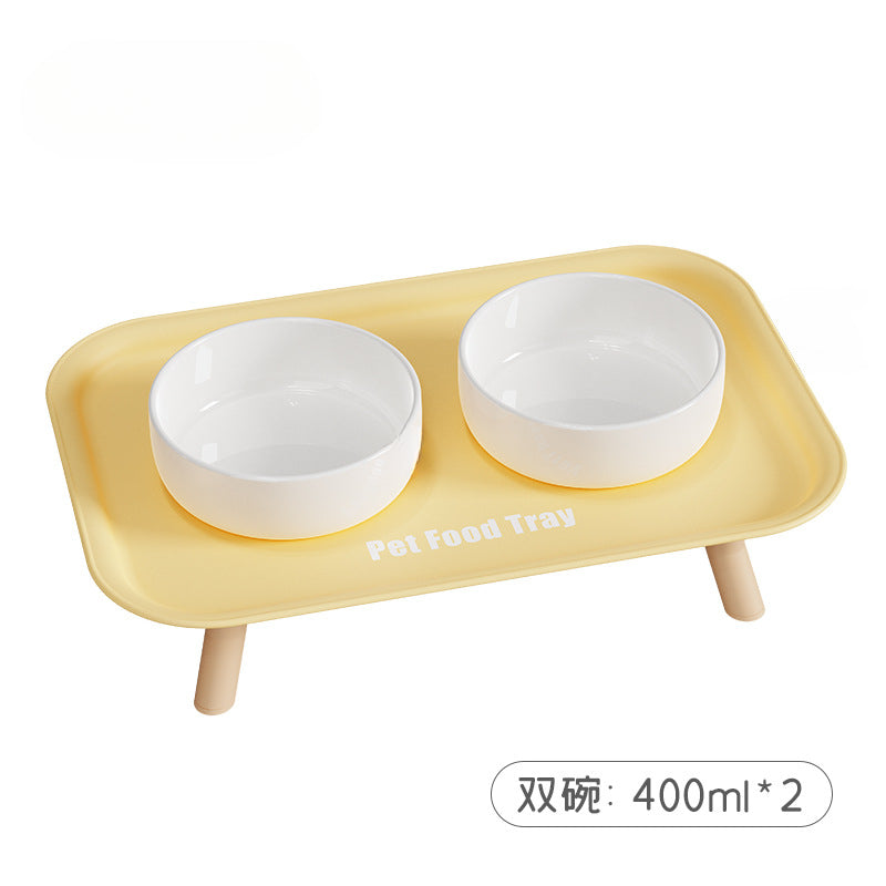 Premium Ceramic Double Pet Bowl Set with Cervical Support Raised Feeder Anti Splash and Tip Proof Design for Cat and Dog Dinner Plates