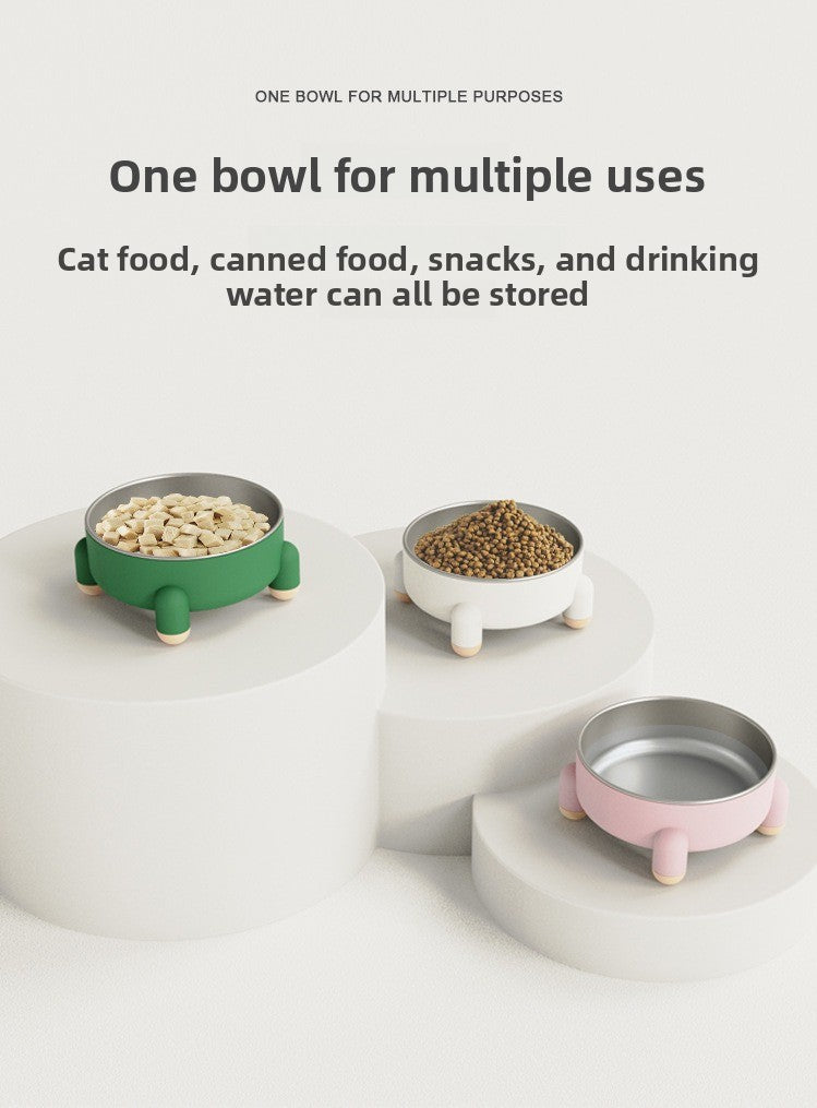 High Feet Stainless Steel Dog Cat Bowl Anti Slip Tip with Neck Protection
