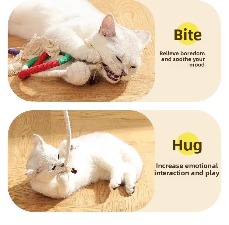 Cat Teaser Chew Rope Toy Self Fun Boredom Easing Teeth Grinding Wand Accessory