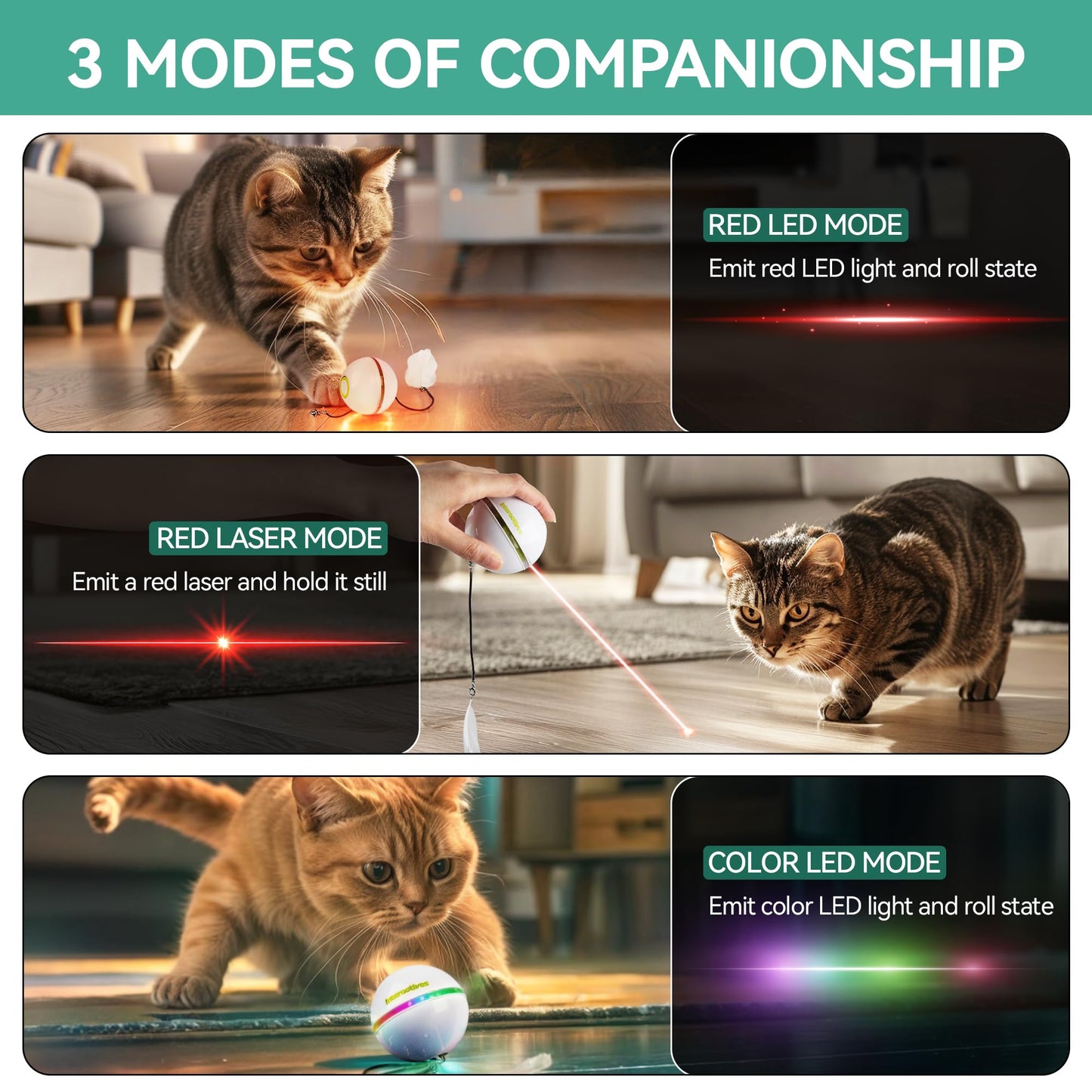 Cat Self-Entertainment Bell Feather Automatic Rotating Rolling Ball LED Light Laser Cat Teasing Toy