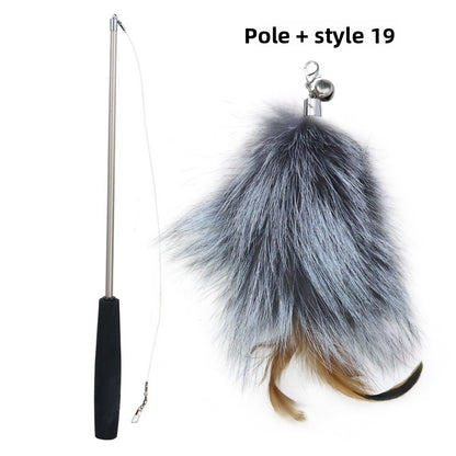 Three-Section Telescopic Feather Cat Toy Teaser Wand Replaceable Head Set