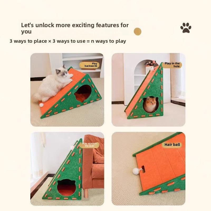 All Season Triangular Felt Cat House Wall Mounted Scratching Board Integrated Non Shedding Villa