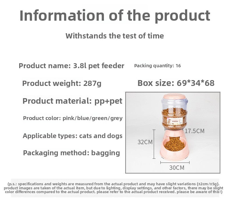 Large Capacity 3.8L Automatic Pet Feeder Dog Waterer Bowl Wheat Straw Eco Friendly Pet Supplies