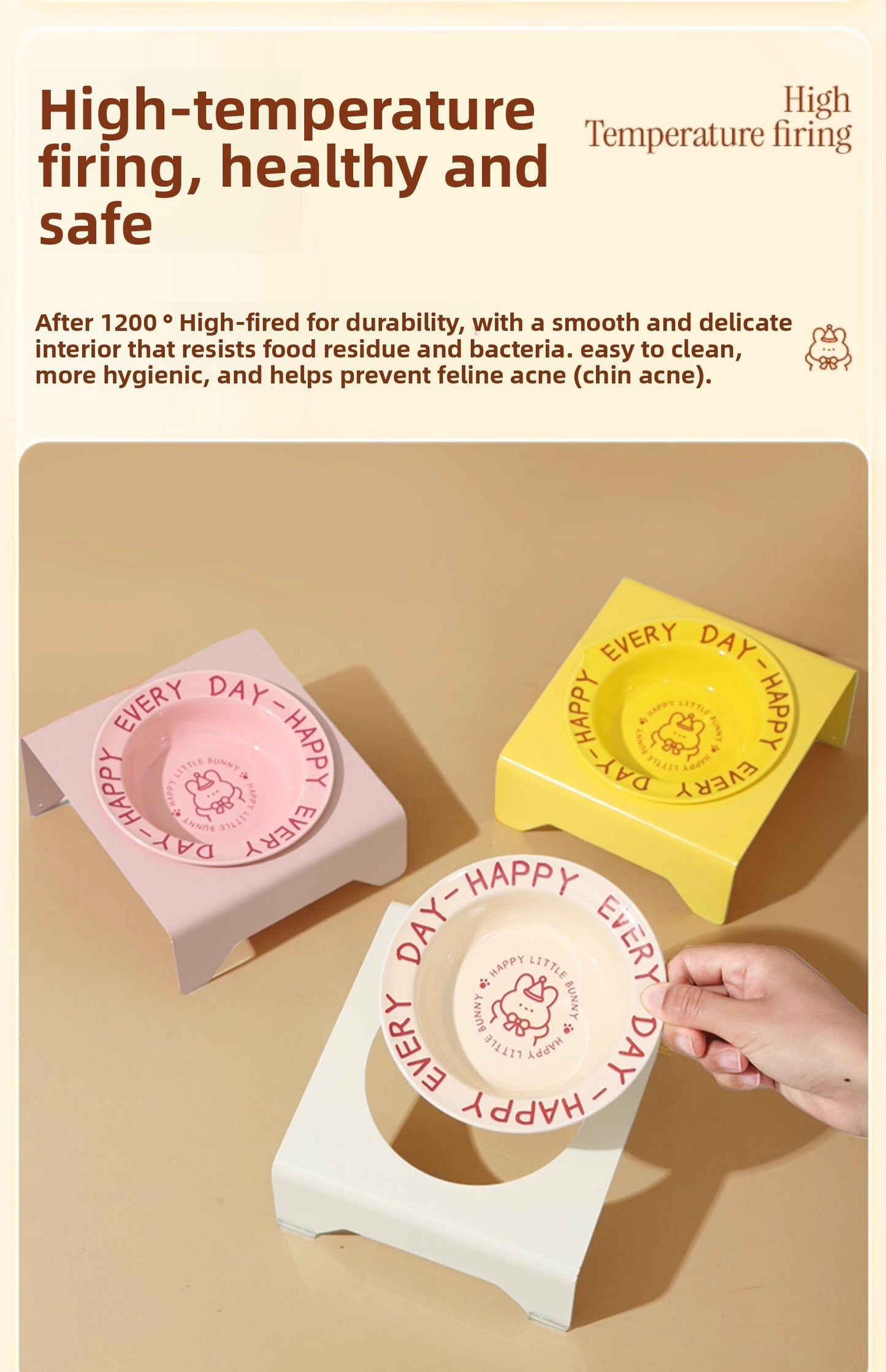 Ceramic Elevated Cat and Dog Food Bowl with Anti-Spill Design