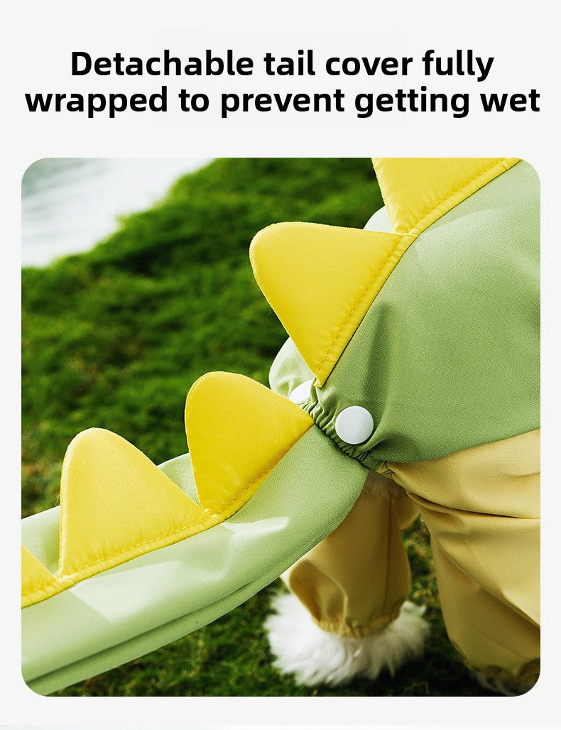 3D Dinosaur Tail Dog Raincoat Waterproof Reflective Pet Rain Poncho for Medium Large Breeds Like Golden Retriever Hooded Rain Gear