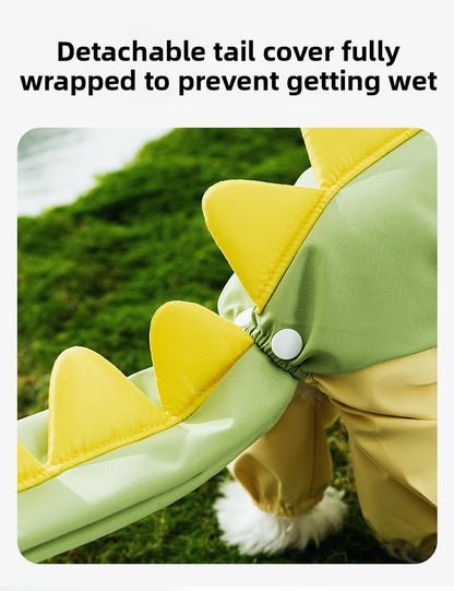 3D Dinosaur Tail Dog Raincoat Waterproof Reflective Pet Rain Poncho for Medium Large Breeds Like Golden Retriever Hooded Rain Gear