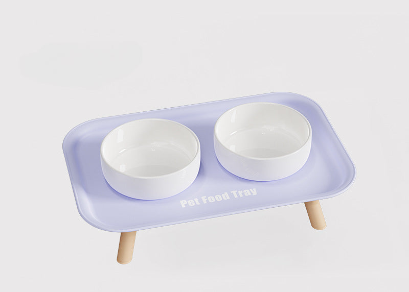 Premium Ceramic Double Pet Bowl Set with Cervical Support Raised Feeder Anti Splash and Tip Proof Design for Cat and Dog Dinner Plates