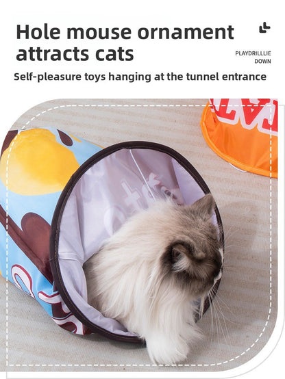 Drill Bag Cat Toy Combo Self Fun Foldable Tunnel Chew Ball Teasing Wand