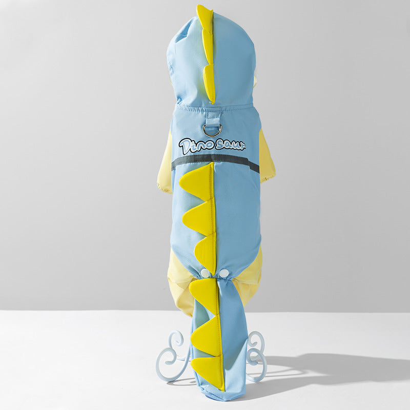 3D Dinosaur Tail Dog Raincoat Waterproof Reflective Pet Rain Poncho for Medium Large Breeds Like Golden Retriever Hooded Rain Gear