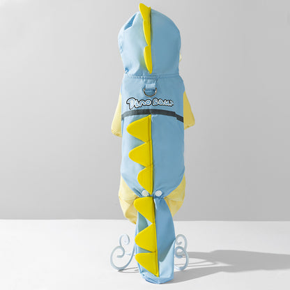 3D Dinosaur Tail Dog Raincoat Waterproof Reflective Pet Rain Poncho for Medium Large Breeds Like Golden Retriever Hooded Rain Gear