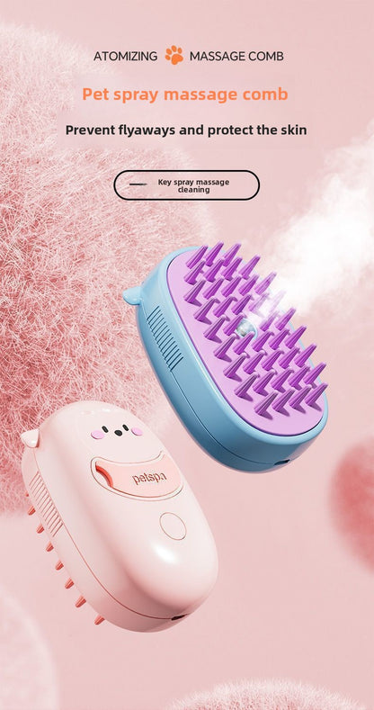 Rechargeable Electric Pet Brush with Spray Massage Silicone Bath for Cat Dog Anti-Shedding Comb