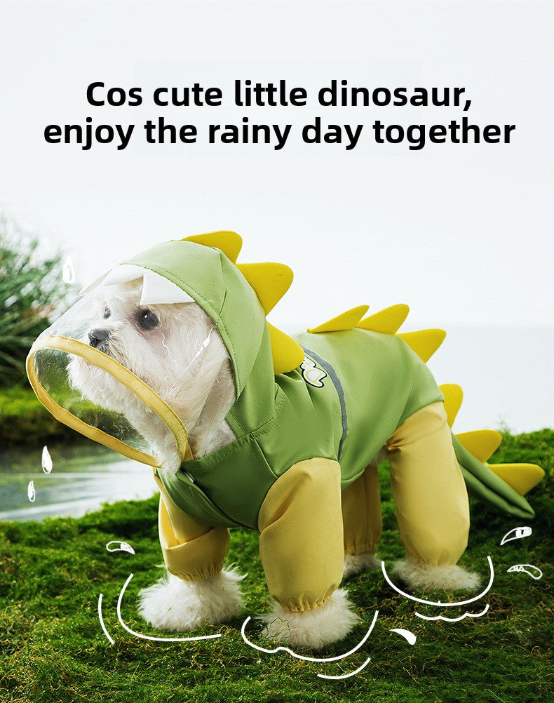 3D Dinosaur Tail Dog Raincoat Waterproof Reflective Pet Rain Poncho for Medium Large Breeds Like Golden Retriever Hooded Rain Gear