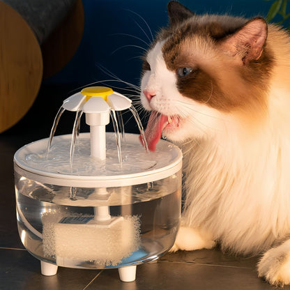 Cat Water Fountain 2L Automatic Circulating Flower Design with LED Light and Filter for Healthy Hydration
