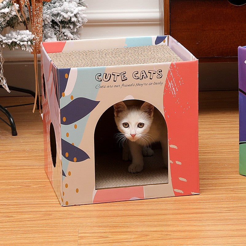 Premium Two Layer Cat Scratcher House Durable Cat Villa Non Shedding Claw Board for Indoor Cats