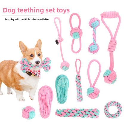 Pink Blue Combination Pet Cotton Rope Knot Toy for Tough Chewing Dogs