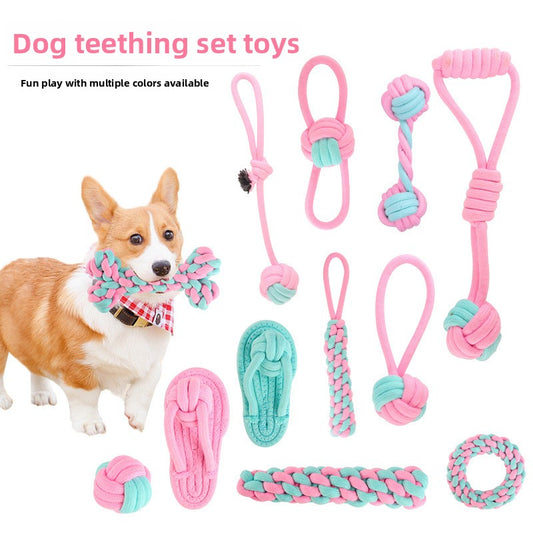 Pink Blue Combination Pet Cotton Rope Knot Toy for Tough Chewing Dogs