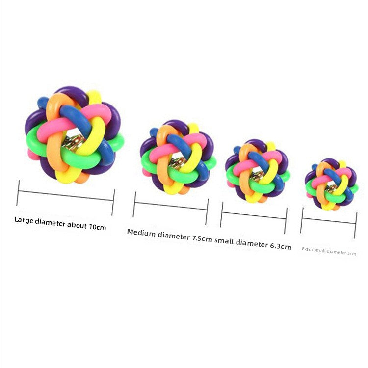 Colorful Bell Included Pet Toy Ball for Small Medium Large Dogs Rainbow Style
