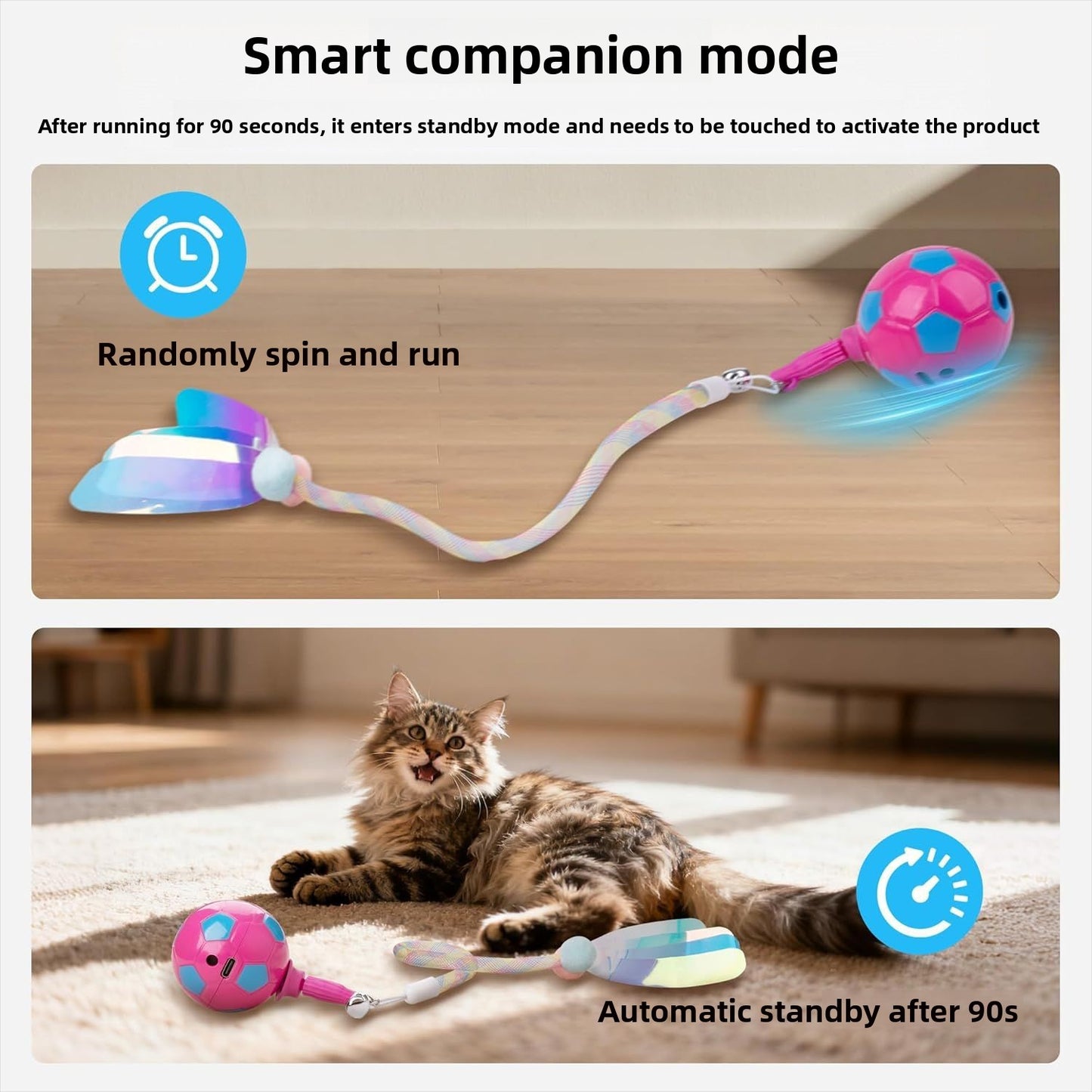 Interactive Q-Bounce Pet Ball Automatic Rolling Smart Fun with Tail Bell