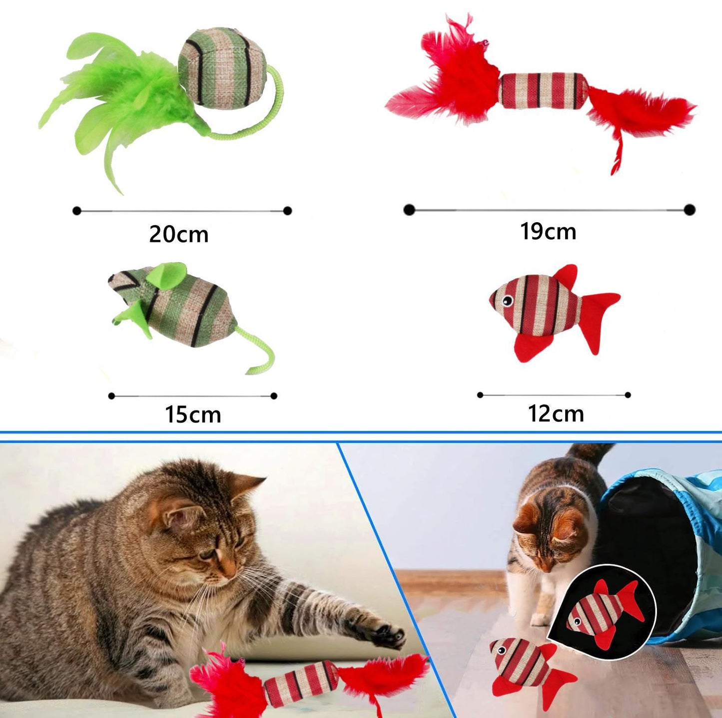 Durable Striped Sisal Cat Toy for Self-Entertainment Teeth Cleaning Play