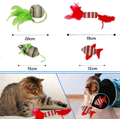 Durable Striped Sisal Cat Toy for Self-Entertainment Teeth Cleaning Play