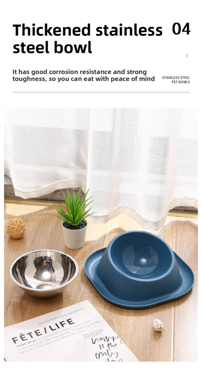 Dog Bowl Double Bowl Ceramic Dog Bowl Anti-Slip Anti-Tip Stainless Steel Pet Bowl Large Capacity Plastic Pet Food Bowl
