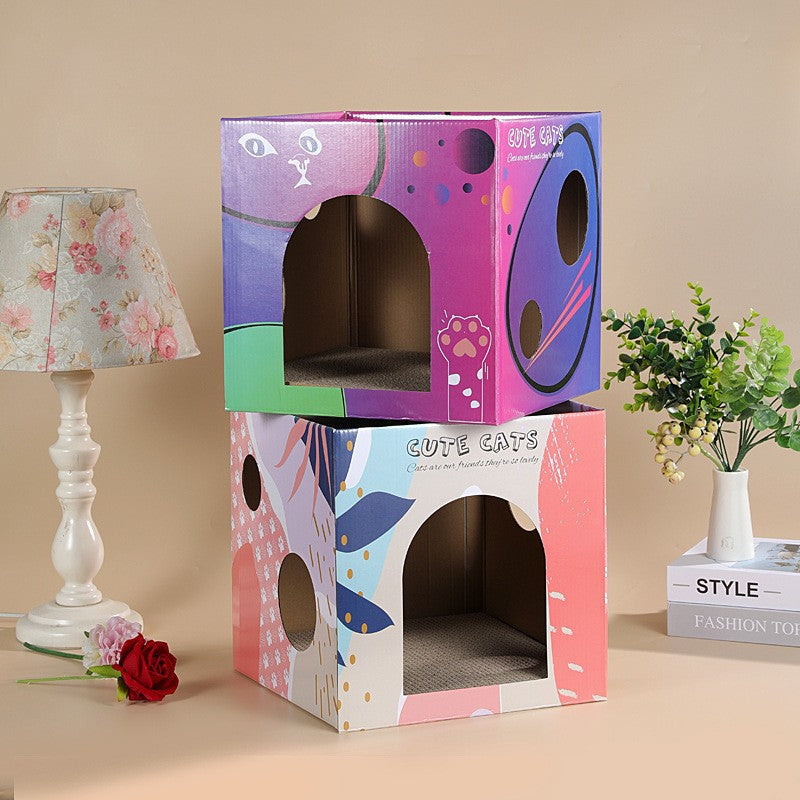 Premium Two Layer Cat Scratcher House Durable Cat Villa Non Shedding Claw Board for Indoor Cats