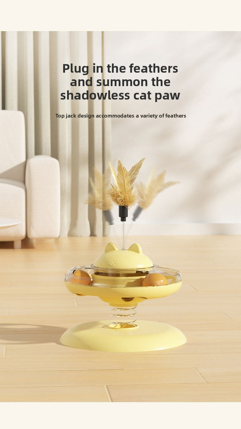 Advanced Self Amusement Cat Toy Automatic Rotating Turntable with Feather Wand and Balls for Indoor Kittens to Play Alone